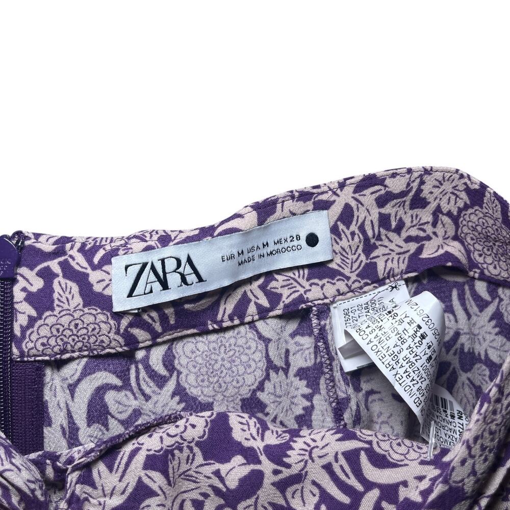 Zara Split Knotted Twisted Front Floral Midi Skirt Purple Size Medium - Picture 5 of 6